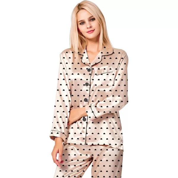 SWOMOG Womens Silk Satin Pajamas Set Long Sleeve Button Down Sleepwear 2 Piece Lounge Set Pj Set XS3XLPattern 9