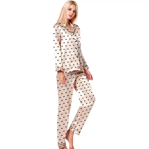 SWOMOG Womens Silk Satin Pajamas Set Long Sleeve Button Down Sleepwear 2 Piece Lounge Set Pj Set XS3XLPattern 9