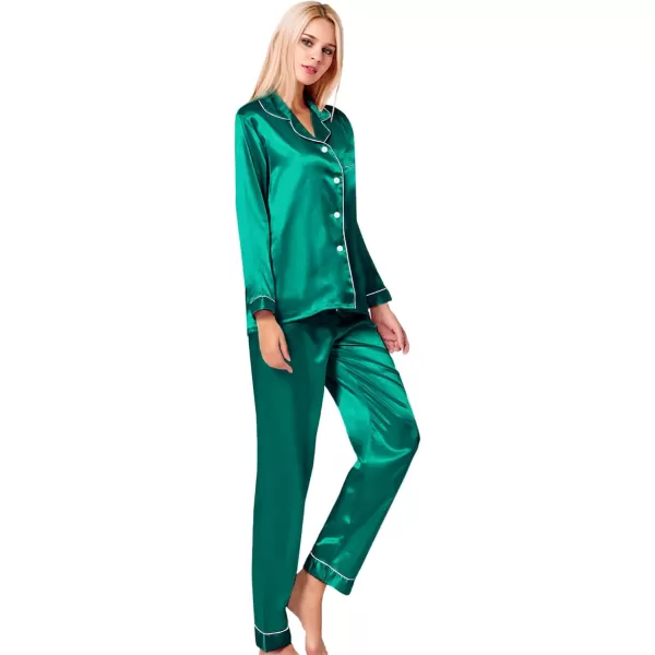 SWOMOG Womens Silk Satin Pajamas Set Long Sleeve Button Down Sleepwear 2 Piece Lounge Set Pj Set XS3XLPersian Green