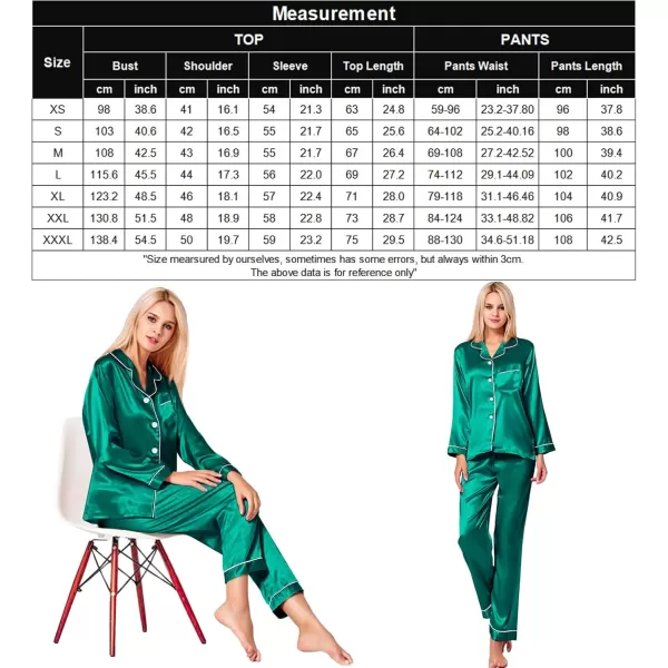 SWOMOG Womens Silk Satin Pajamas Set Long Sleeve Button Down Sleepwear 2 Piece Lounge Set Pj Set XS3XLPersian Green