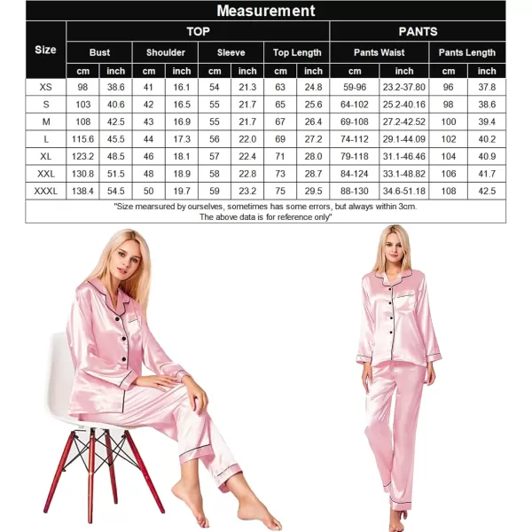 SWOMOG Womens Silk Satin Pajamas Set Long Sleeve Button Down Sleepwear 2 Piece Lounge Set Pj Set XS3XLPink