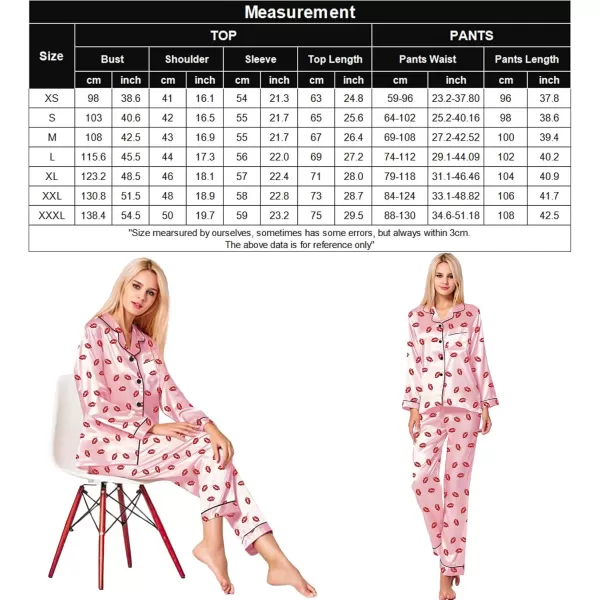 SWOMOG Womens Silk Satin Pajamas Set Long Sleeve Button Down Sleepwear 2 Piece Lounge Set Pj Set XS3XLPink Kiss