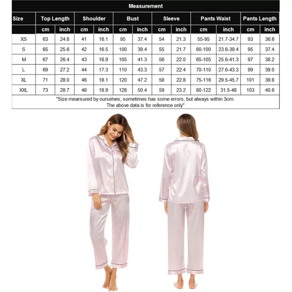 SWOMOG Womens Silk Satin Pajamas Set Long Sleeve Button Down Sleepwear 2 Piece Lounge Set Pj Set XS3XLPink Leopard