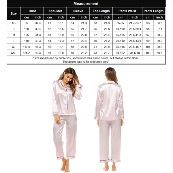 SWOMOG Womens Silk Satin Pajamas Set Long Sleeve Button Down Sleepwear 2 Piece Lounge Set Pj Set XS3XLPink Leopard