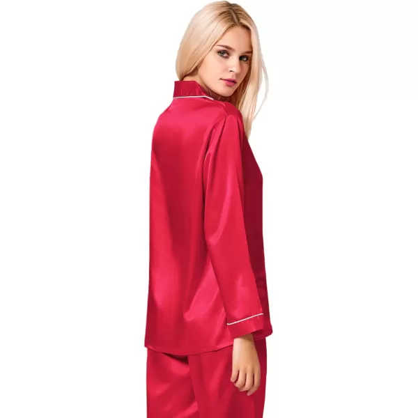 SWOMOG Womens Silk Satin Pajamas Set Long Sleeve Button Down Sleepwear 2 Piece Lounge Set Pj Set XS3XLRed Apple