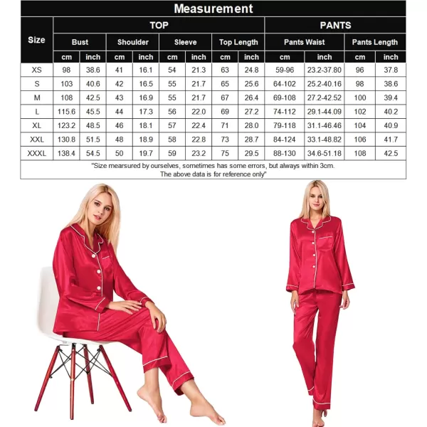 SWOMOG Womens Silk Satin Pajamas Set Long Sleeve Button Down Sleepwear 2 Piece Lounge Set Pj Set XS3XLRed Apple