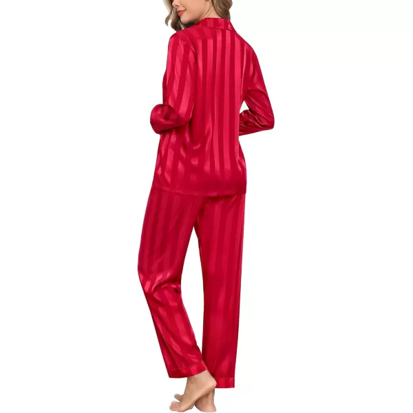 SWOMOG Womens Silk Satin Pajamas Set Long Sleeve Button Down Sleepwear 2 Piece Lounge Set Pj Set XS3XLRed Wide Stripes