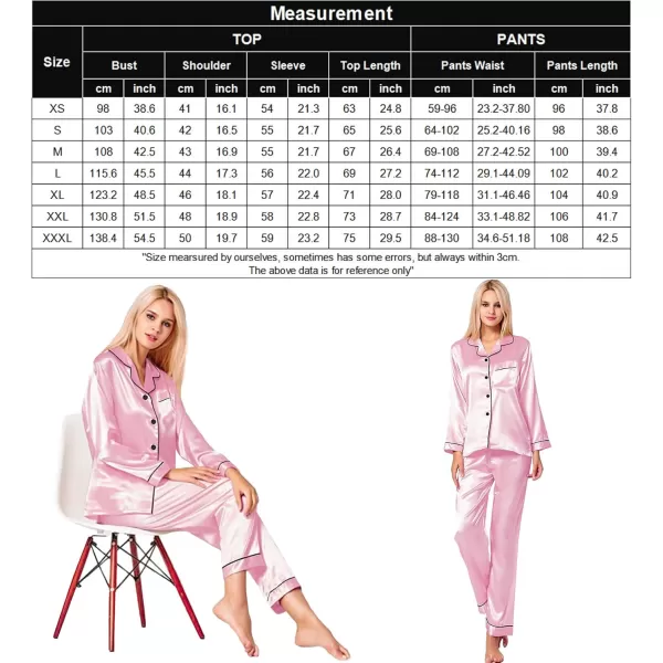 SWOMOG Womens Silk Satin Pajamas Set Long Sleeve Button Down Sleepwear 2 Piece Lounge Set Pj Set XS3XLRose Pink