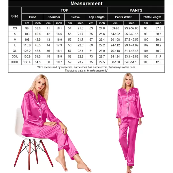 SWOMOG Womens Silk Satin Pajamas Set Long Sleeve Button Down Sleepwear 2 Piece Lounge Set Pj Set XS3XLRose Red