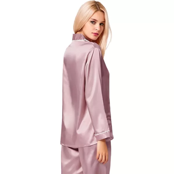 SWOMOG Womens Silk Satin Pajamas Set Long Sleeve Button Down Sleepwear 2 Piece Lounge Set Pj Set XS3XLShimmering Blush