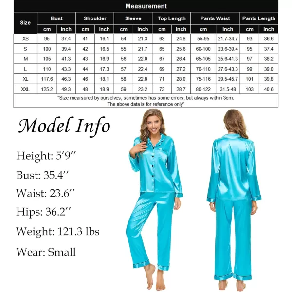 SWOMOG Womens Silk Satin Pajamas Set Long Sleeve Button Down Sleepwear 2 Piece Lounge Set Pj Set XS3XLTf Blue