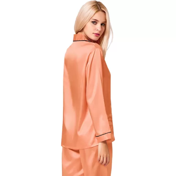 SWOMOG Womens Silk Satin Pajamas Set Long Sleeve Button Down Sleepwear 2 Piece Lounge Set Pj Set XS3XLVivid Tangerine