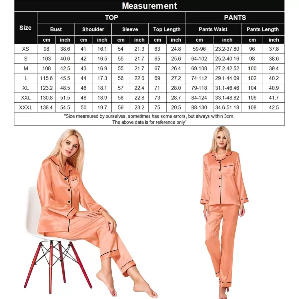 SWOMOG Womens Silk Satin Pajamas Set Long Sleeve Button Down Sleepwear 2 Piece Lounge Set Pj Set XS3XLVivid Tangerine