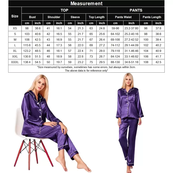 SWOMOG Womens Silk Satin Pajamas Set Long Sleeve Button Down Sleepwear 2 Piece Lounge Set Pj Set XS3XLWineberry