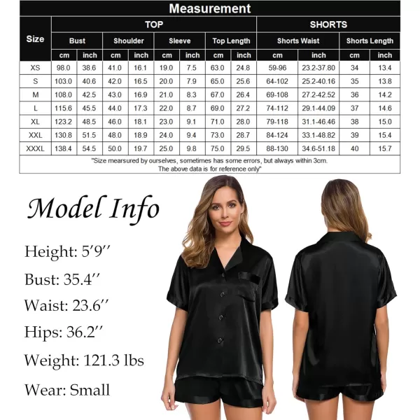 SWOMOG Womens Silk Satin Pajamas Set Short Sleeve Button Down Sleepwear Loungewear 2 Piece Pj SetsBlack