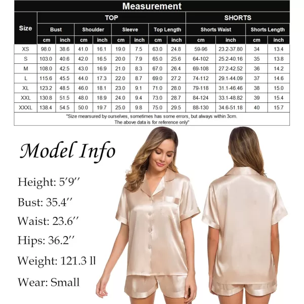 SWOMOG Womens Silk Satin Pajamas Set Short Sleeve Button Down Sleepwear Loungewear 2 Piece Pj SetsChampagne