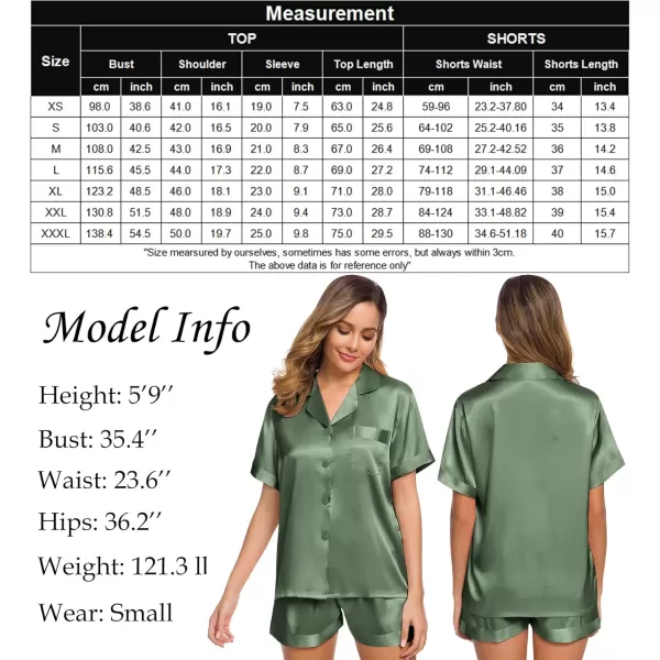 SWOMOG Womens Silk Satin Pajamas Set Short Sleeve Button Down Sleepwear Loungewear 2 Piece Pj SetsMatcha