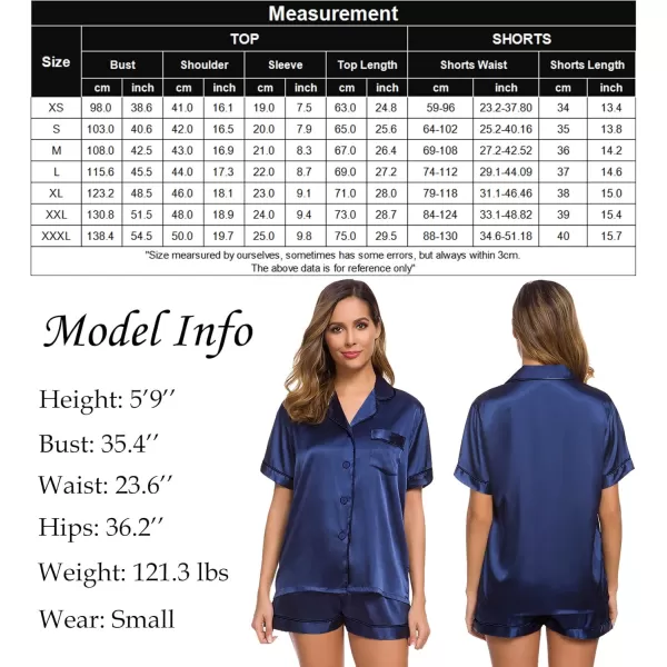 SWOMOG Womens Silk Satin Pajamas Set Short Sleeve Button Down Sleepwear Loungewear 2 Piece Pj SetsNavy Blue