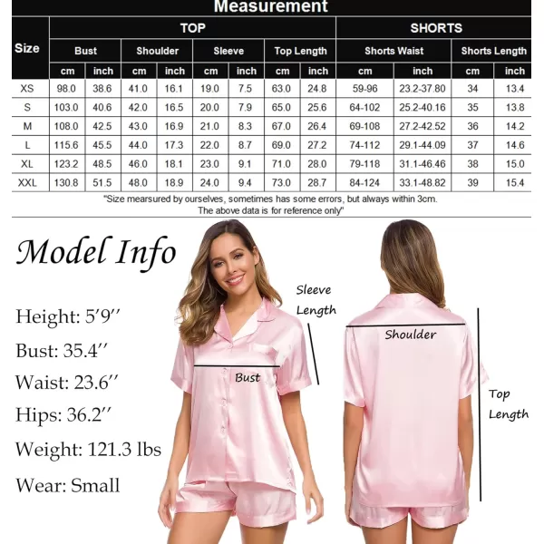 SWOMOG Womens Silk Satin Pajamas Set Short Sleeve Button Down Sleepwear Loungewear 2 Piece Pj SetsPink