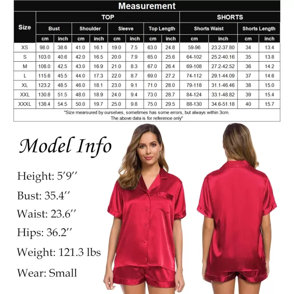 SWOMOG Womens Silk Satin Pajamas Set Short Sleeve Button Down Sleepwear Loungewear 2 Piece Pj SetsRed