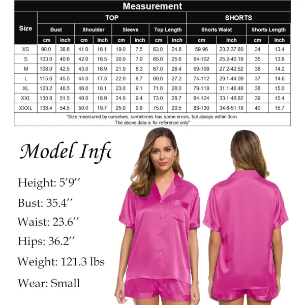SWOMOG Womens Silk Satin Pajamas Set Short Sleeve Button Down Sleepwear Loungewear 2 Piece Pj SetsRose Red