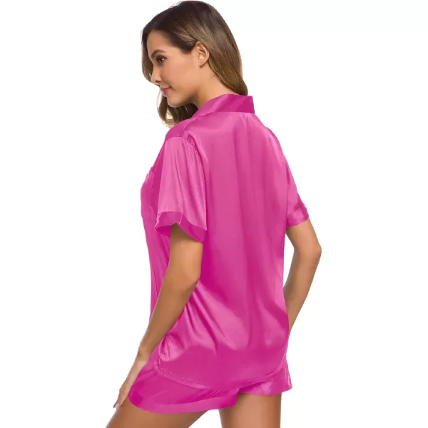 SWOMOG Womens Silk Satin Pajamas Set Short Sleeve Button Down Sleepwear Loungewear 2 Piece Pj SetsRose Red