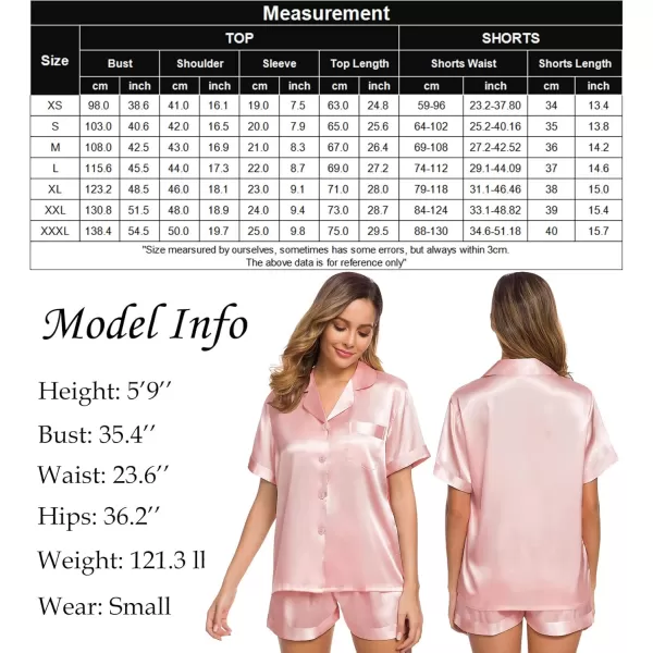 SWOMOG Womens Silk Satin Pajamas Set Short Sleeve Button Down Sleepwear Loungewear 2 Piece Pj SetsSakura Pink