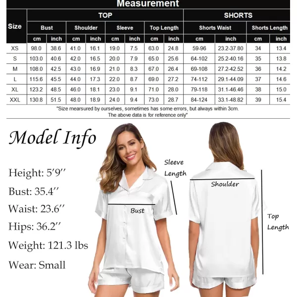SWOMOG Womens Silk Satin Pajamas Set Short Sleeve Button Down Sleepwear Loungewear 2 Piece Pj SetsWhite