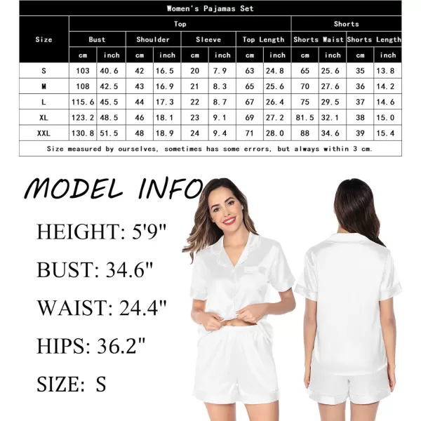 SWOMOG Womens Silk Satin Pajamas Set Short Sleeve Sleepwear Soft Button Down Loungewear 2 Piece Lace PjWhite