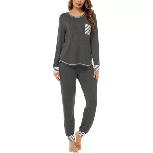 SWOMOG Pajamas Set Womens Long Sleeve Sleepwear Soft Modal Classic Loungewear Pj SetDeep Grey