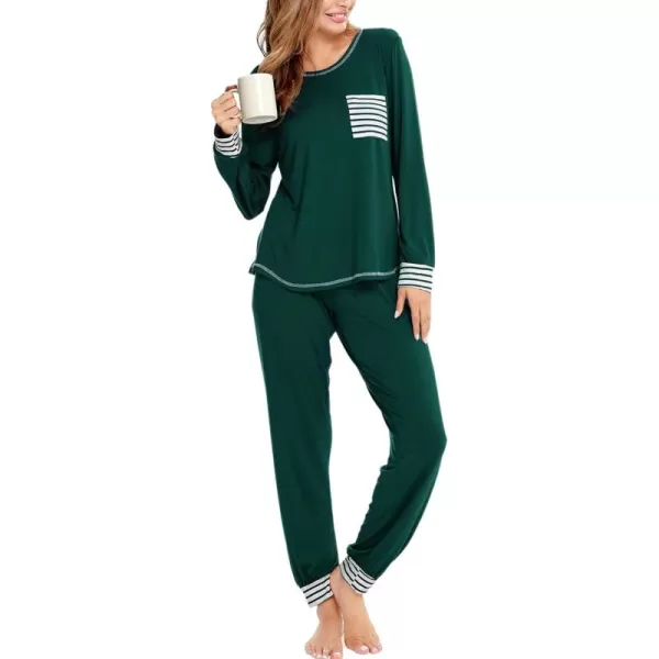 SWOMOG Pajamas Set Womens Long Sleeve Sleepwear Soft Modal Classic Loungewear Pj SetGreen