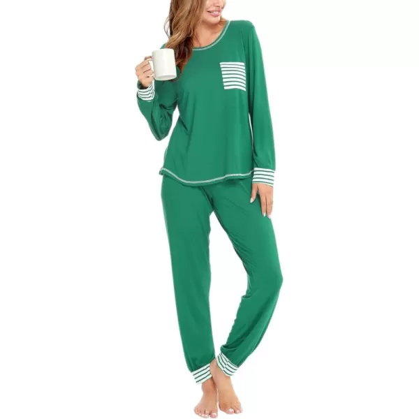 SWOMOG Pajamas Set Womens Long Sleeve Sleepwear Soft Modal Classic Loungewear Pj SetLight Green