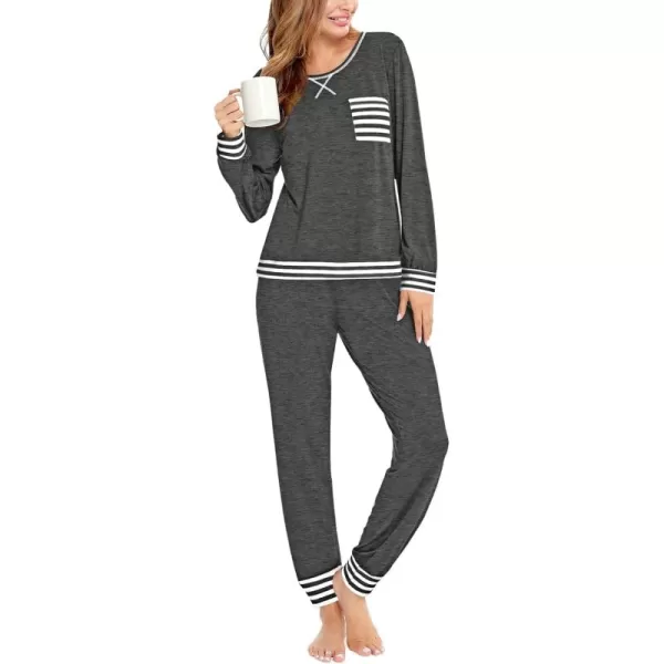 SWOMOG Pajamas Set Womens Long Sleeve Sleepwear Soft Modal Classic Loungewear Pj SetStyle2deep Grey