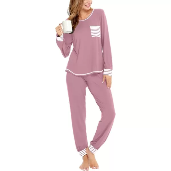 SWOMOG Pajamas Set Womens Long Sleeve Sleepwear Soft Modal Classic Loungewear Pj SetTaro Purple