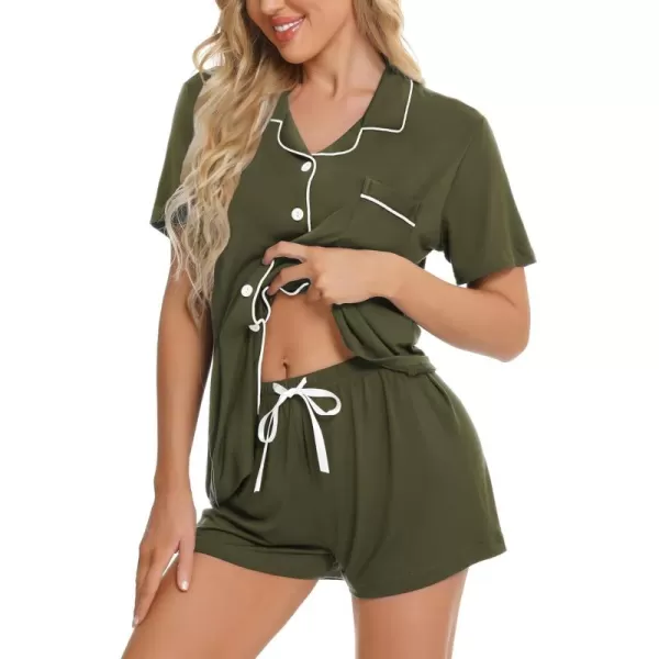 SWOMOG Womens Button Down Pajamas Set Short Sleeve Sleepwear Bride Soft Pj Lounge Sets XS3XLArmy Green