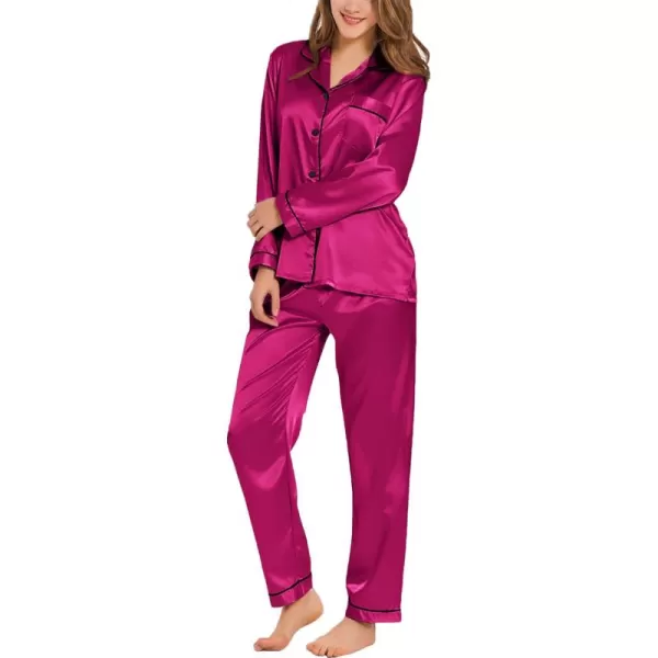 SWOMOG Womens Silk Satin Pajamas Set Long Sleeve Button Down Sleepwear 2 Piece Lounge Set Pj Set XS3XLPitaya