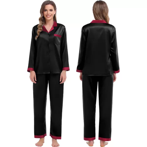 SWOMOG Couples Pajama Sets Women ampamp Men Silky Satin Long Sleeve Sleepwear Classic Button Down Soft Loungewear Pjs SetBlack