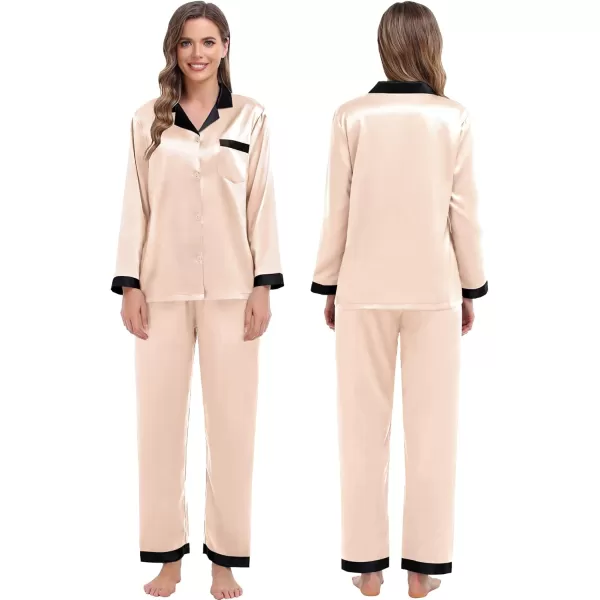 SWOMOG Couples Pajama Sets Women ampamp Men Silky Satin Long Sleeve Sleepwear Classic Button Down Soft Loungewear Pjs SetChampagne