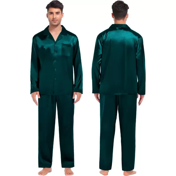 SWOMOG Couples Pajama Sets Women ampamp Men Silky Satin Long Sleeve Sleepwear Classic Button Down Soft Loungewear Pjs SetPure Dark Green