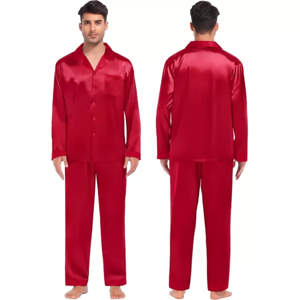 SWOMOG Couples Pajama Sets Women ampamp Men Silky Satin Long Sleeve Sleepwear Classic Button Down Soft Loungewear Pjs SetPure Red