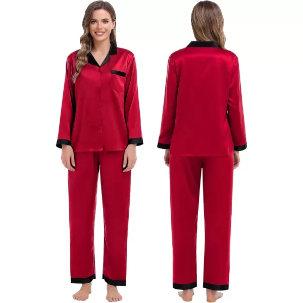 SWOMOG Couples Pajama Sets Women ampamp Men Silky Satin Long Sleeve Sleepwear Classic Button Down Soft Loungewear Pjs SetRed