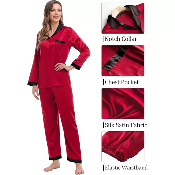 SWOMOG Couples Pajama Sets Women ampamp Men Silky Satin Long Sleeve Sleepwear Classic Button Down Soft Loungewear Pjs SetRed