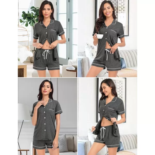 SWOMOG Pajamas for Women Soft Pjs Set Modal Pajama Set Short Sleeve Button Up Pajama Top Pj Shorts SleepwearDark Grey