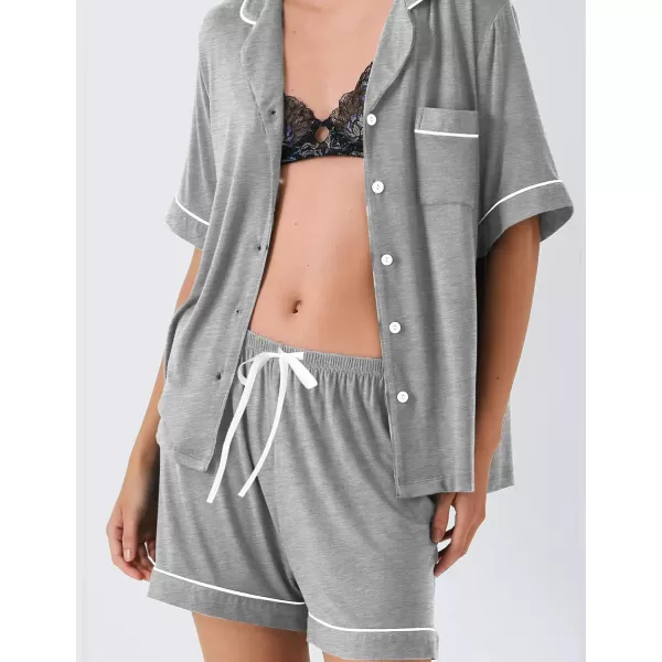 SWOMOG Pajamas for Women Soft Pjs Set Modal Pajama Set Short Sleeve Button Up Pajama Top Pj Shorts SleepwearGrey