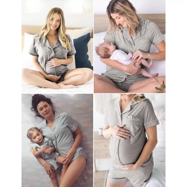 SWOMOG Pajamas for Women Soft Pjs Set Modal Pajama Set Short Sleeve Button Up Pajama Top Pj Shorts SleepwearGrey