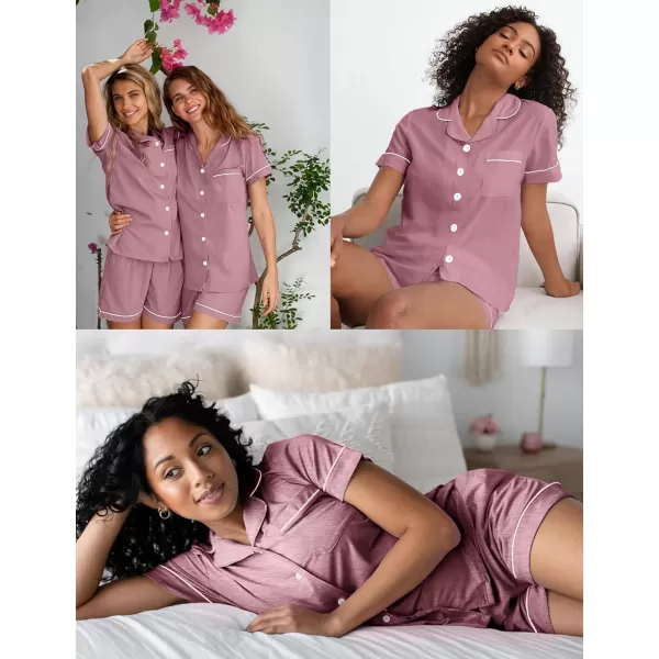 SWOMOG Pajamas for Women Soft Pjs Set Modal Pajama Set Short Sleeve Button Up Pajama Top Pj Shorts SleepwearTaro Purple