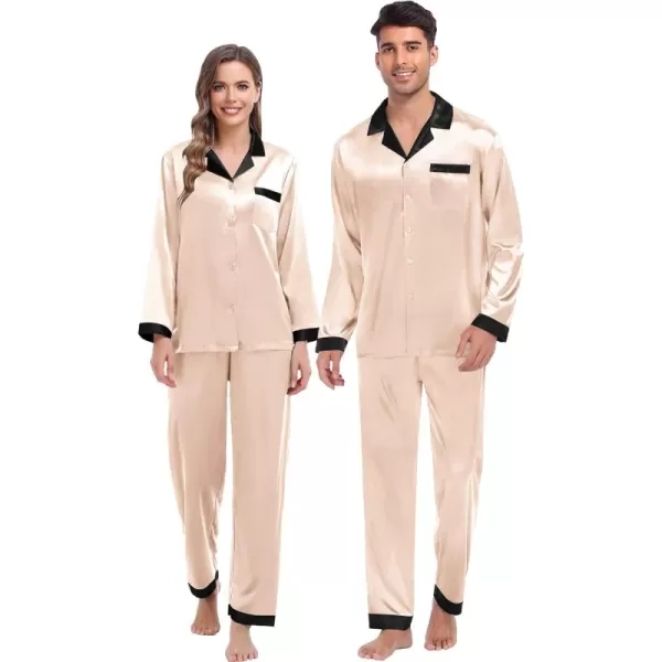 SWOMOG Couples Pajama Sets Women ampamp Men Silky Satin Long Sleeve Sleepwear Classic Button Down Soft Loungewear Pjs SetChampagne