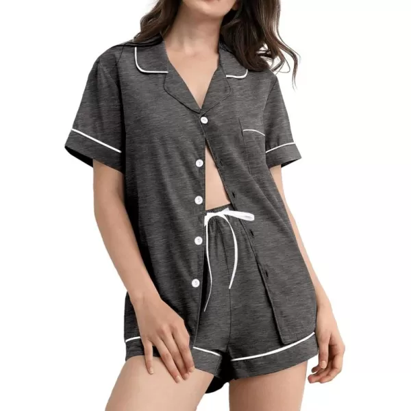 SWOMOG Pajamas for Women Soft Pjs Set Modal Pajama Set Short Sleeve Button Up Pajama Top Pj Shorts SleepwearDark Grey