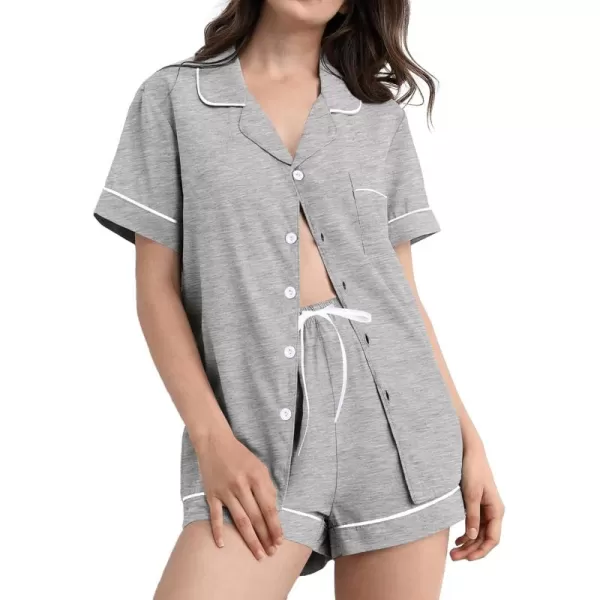 SWOMOG Pajamas for Women Soft Pjs Set Modal Pajama Set Short Sleeve Button Up Pajama Top Pj Shorts SleepwearGrey