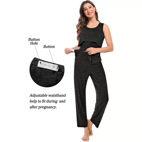 imageSWOMOG Maternity Nursing Robe Set 3 PCS Women Postpartum Pajamas Breastfeeding Labor Delivery Hospital Pregnancy PjsBlack Grey